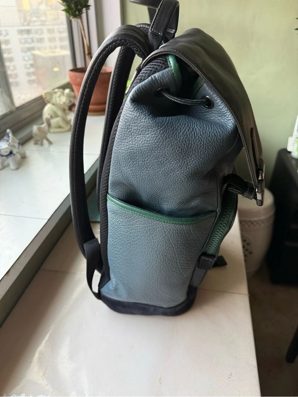 Coach Two-Tone Black and Teal Leather Backpack
